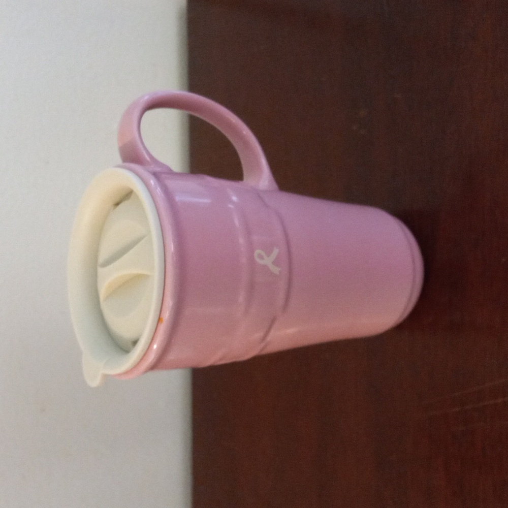 LONGABERGER Woven Traditions Pink Travel Mug with Lid Breast Cancer Ribbon NWOT - Picture 4 of 11